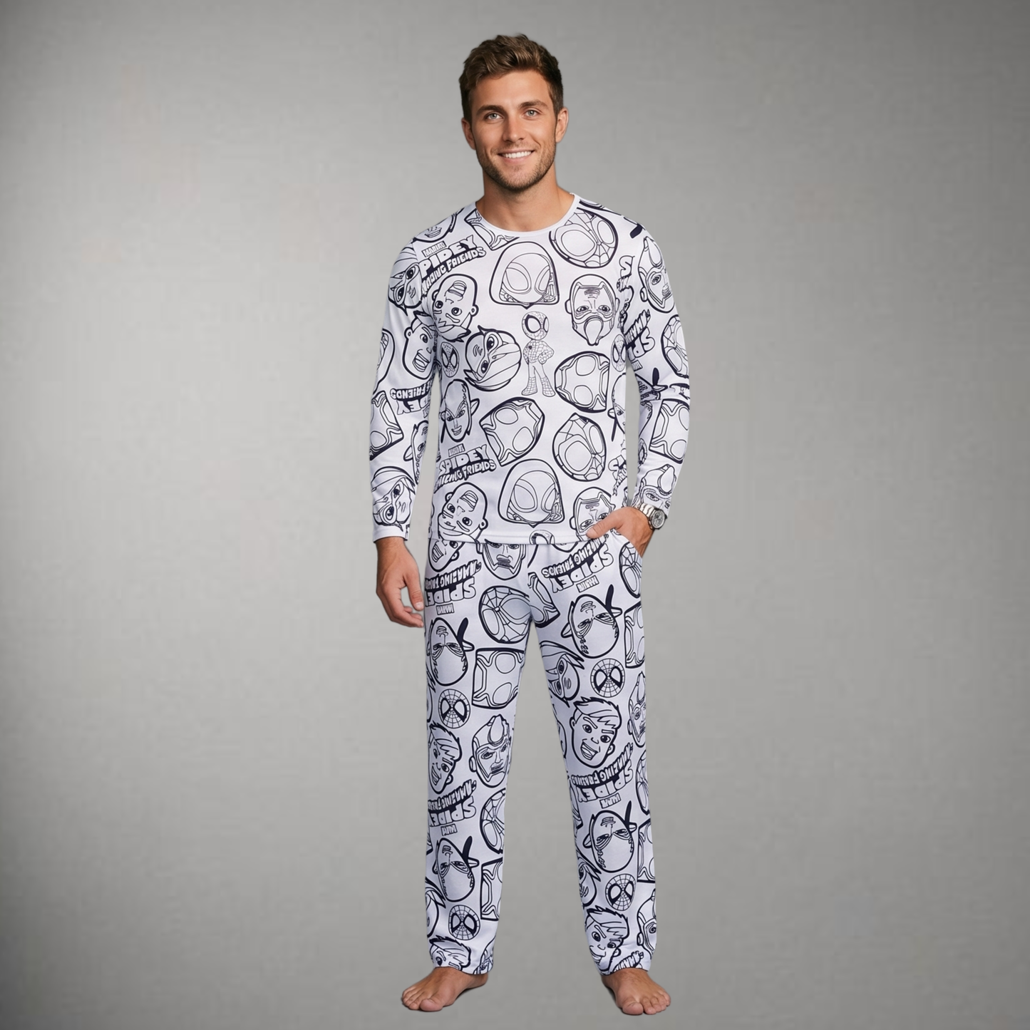 Pijama Adulto Manga Longa Spiderman Unissex