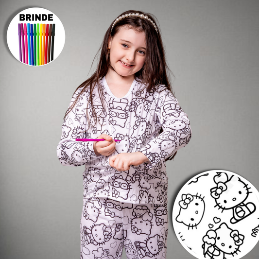 Pijama Infantil Manga Longa Hello Kitty Unissex