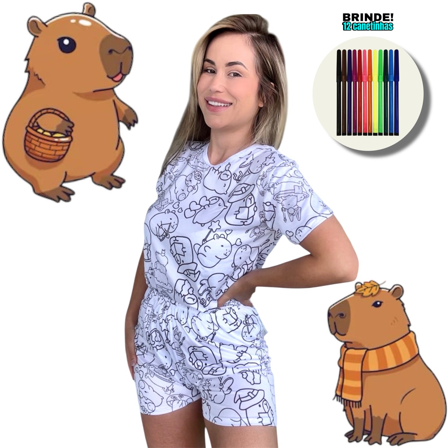 Pijama Adulto Manga Curta Capivara Unissex
