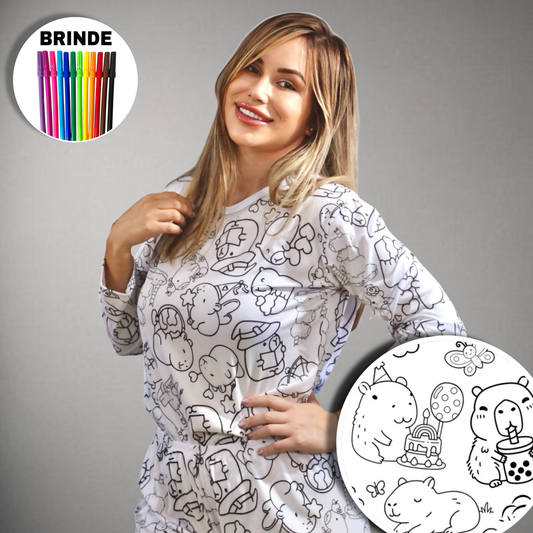 Pijama Adulto Manga Longa Capivara Unissex