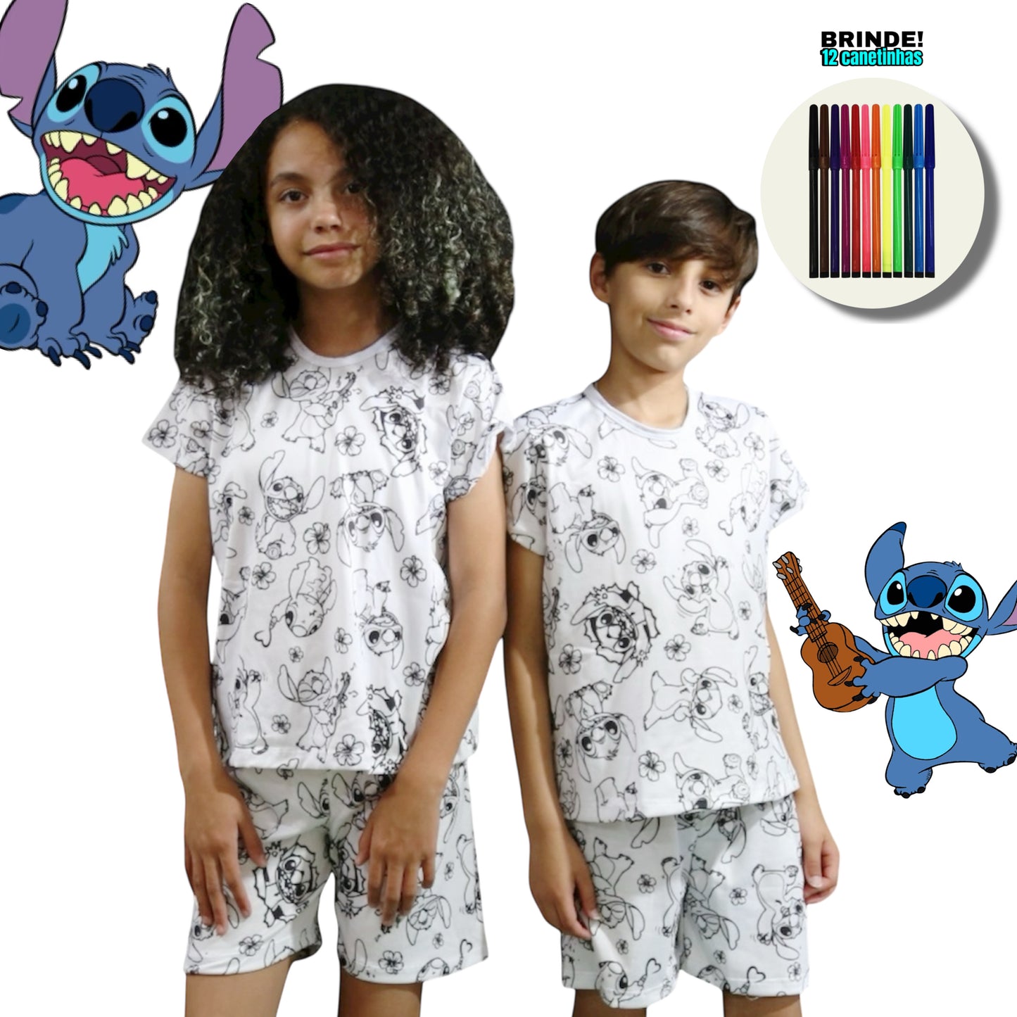 Pijama Infantil Manga Curta Stitch Unissex