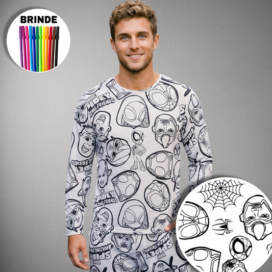 Pijama Adulto Manga Longa Spiderman Unissex