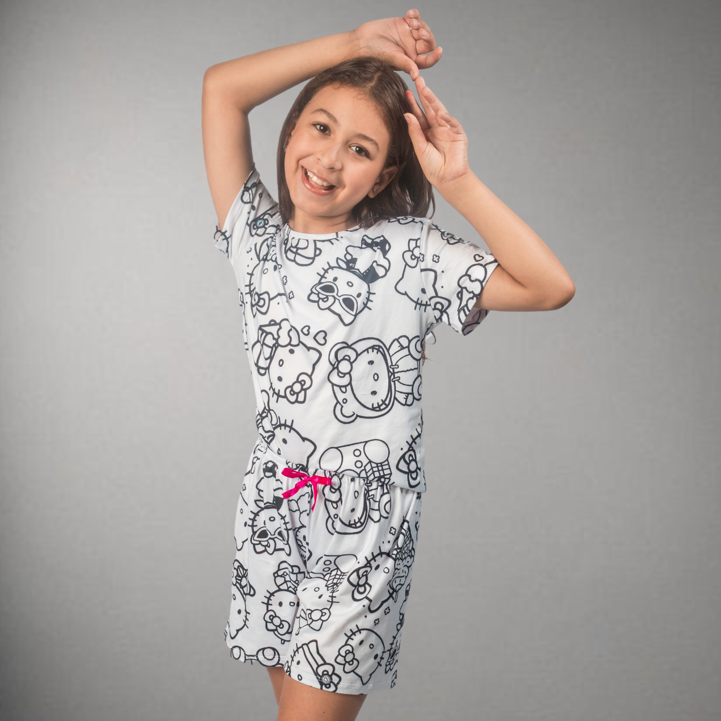 Pijama Infantil Manga Curta Hello Kitty Unissex