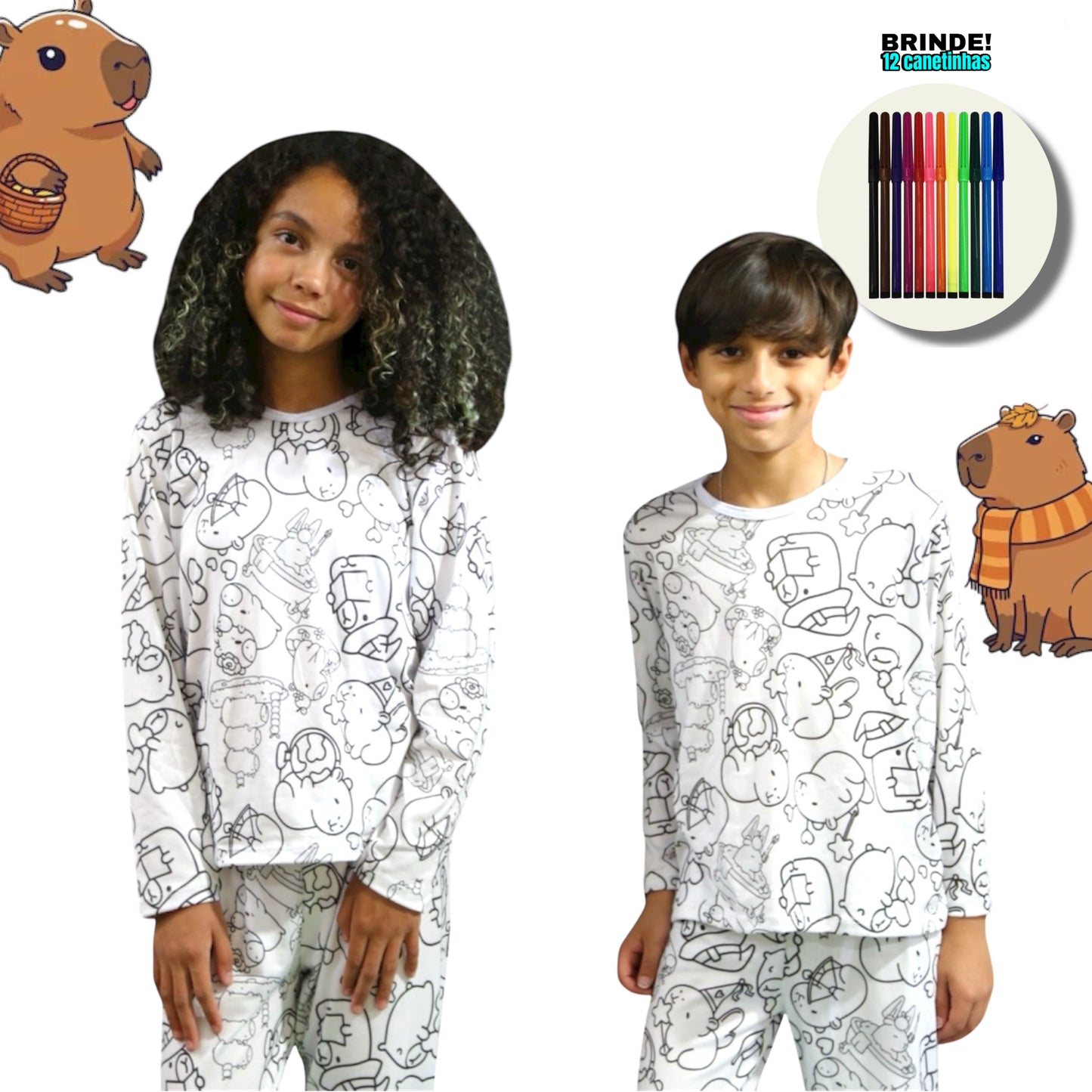 Pijama Infantil Manga Longa Capivara Unissex