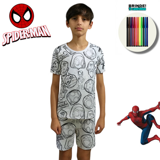 Pijama Infantil Manga Curta Spiderman Unissex