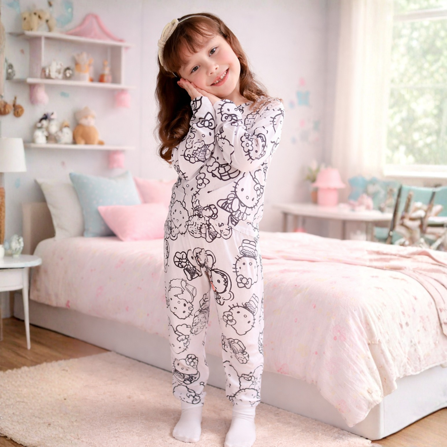Pijama Infantil Manga Longa Hello Kitty Unissex