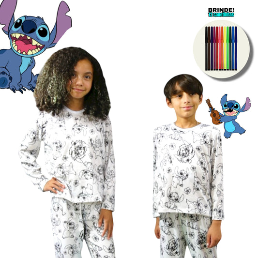 Pijama Infantil Manga Longa Stitch Unissex