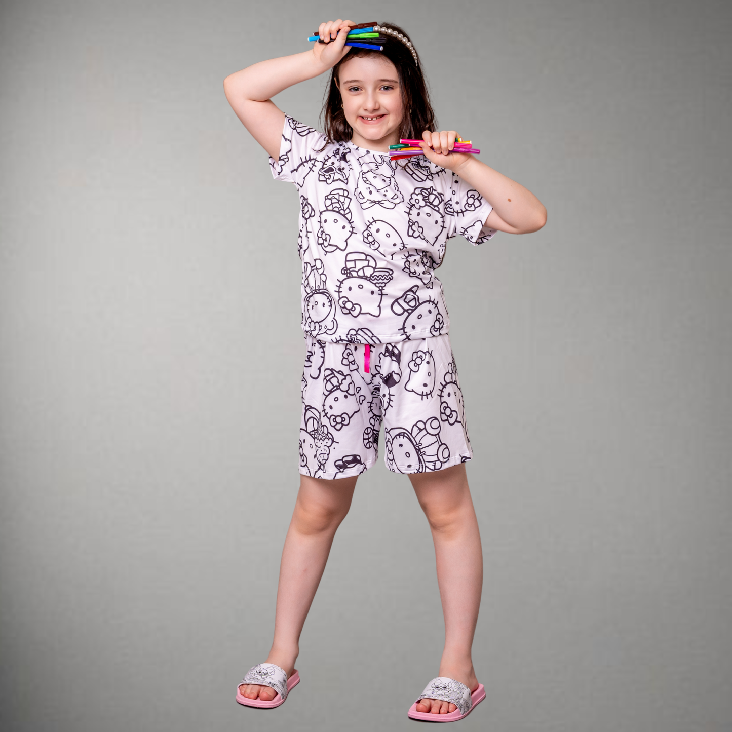 Pijama Infantil Manga Curta Hello Kitty Unissex
