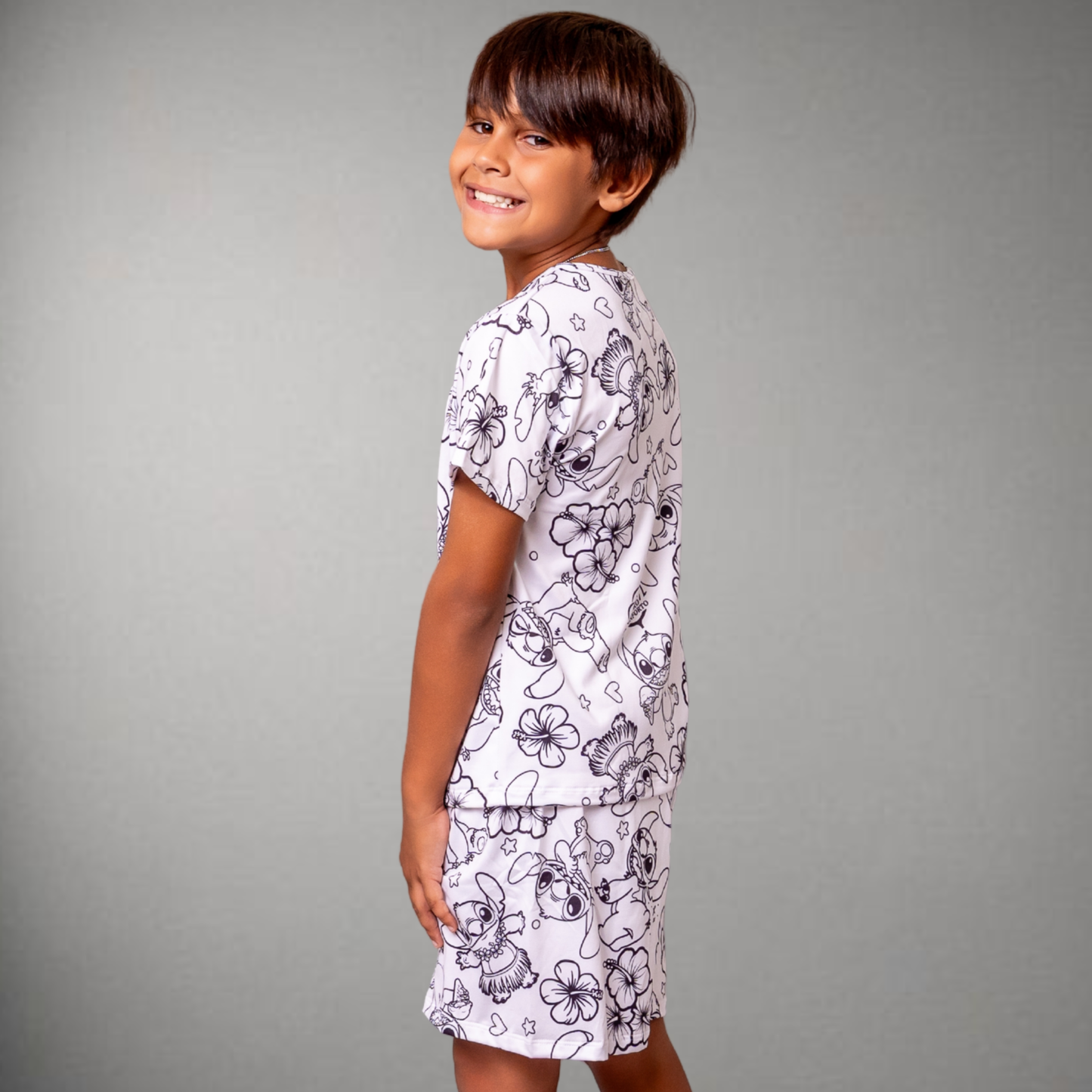 Pijama Infantil Manga Curta Stitch Unissex