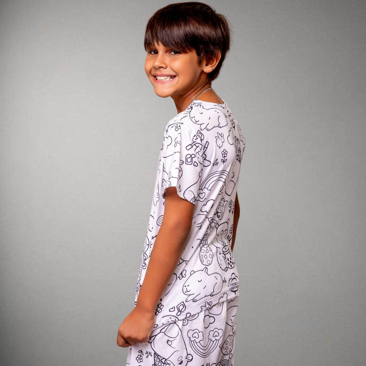 Pijama Infantil Manga Curta Capivara Unissex