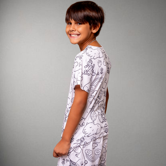 Pijama Infantil Manga Curta Capivara Unissex