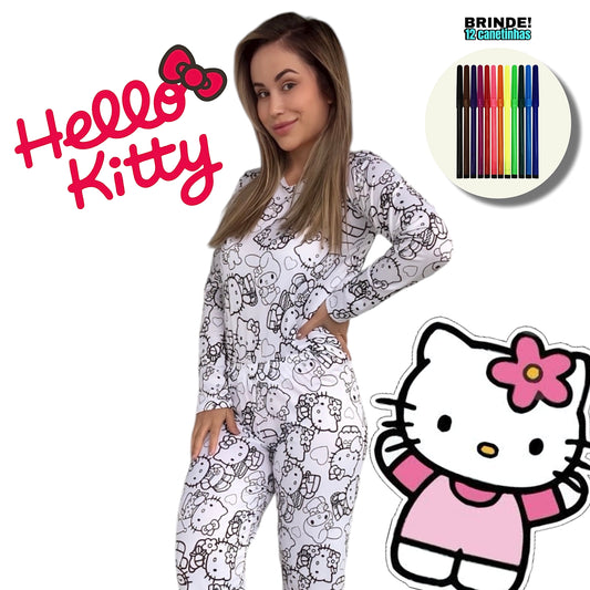 Pijama Adulto Manga Longa Hello Kitty Unissex