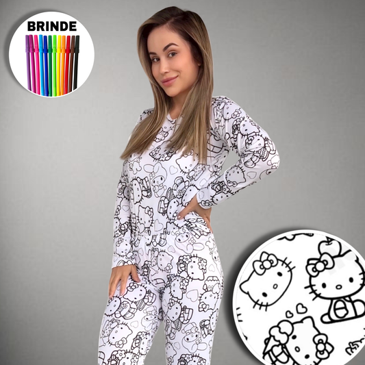 Pijama Adulto Manga Longa Hello Kitty Unissex