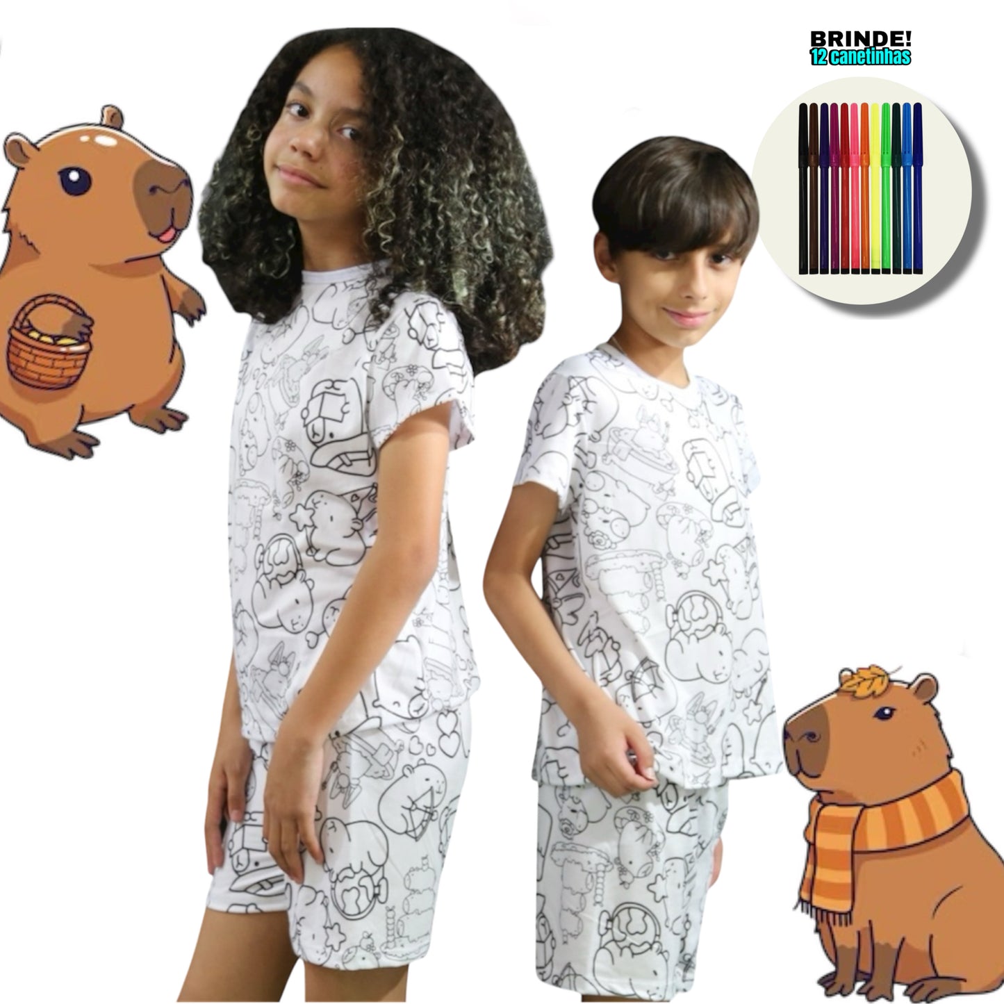 Pijama Infantil Manga Curta Capivara Unissex