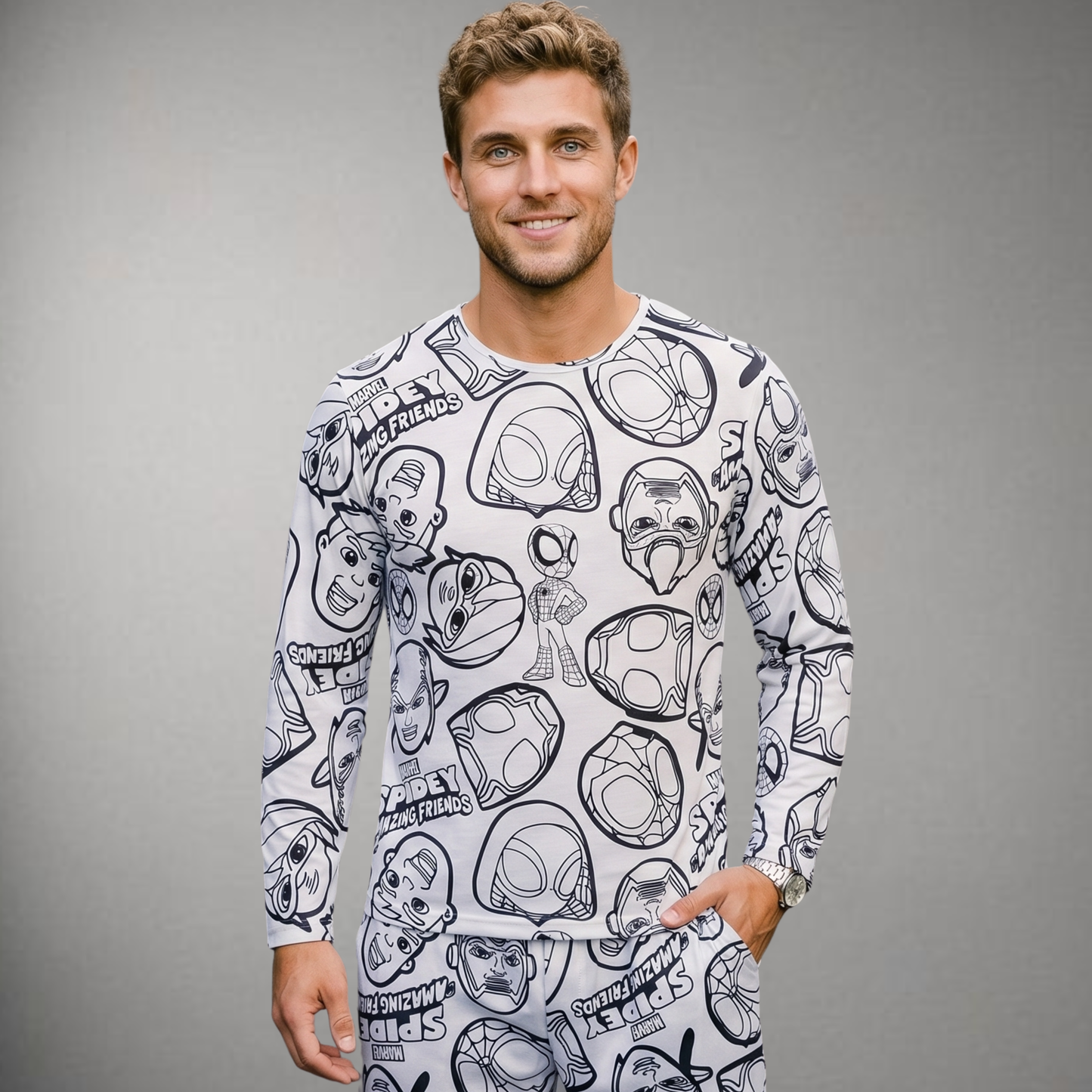 Pijama Adulto Manga Longa Spiderman Unissex