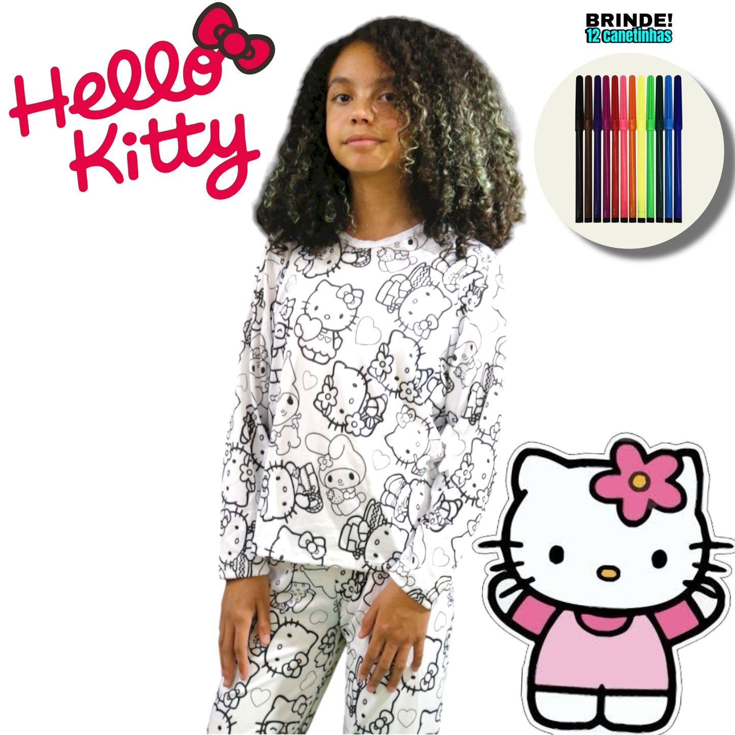 Pijama Infantil Manga Longa Hello Kitty Unissex