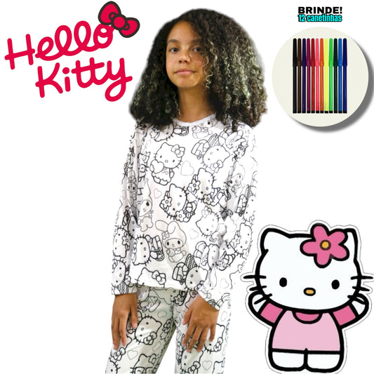 Pijama Infantil Manga Longa Hello Kitty Unissex