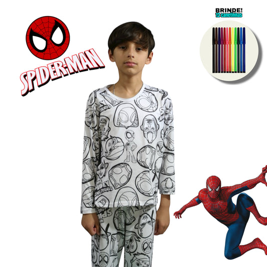Pijama Infantil Manga Longa Spiderman Unissex