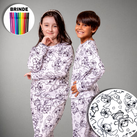 Pijama Infantil Manga Longa Stitch Unissex