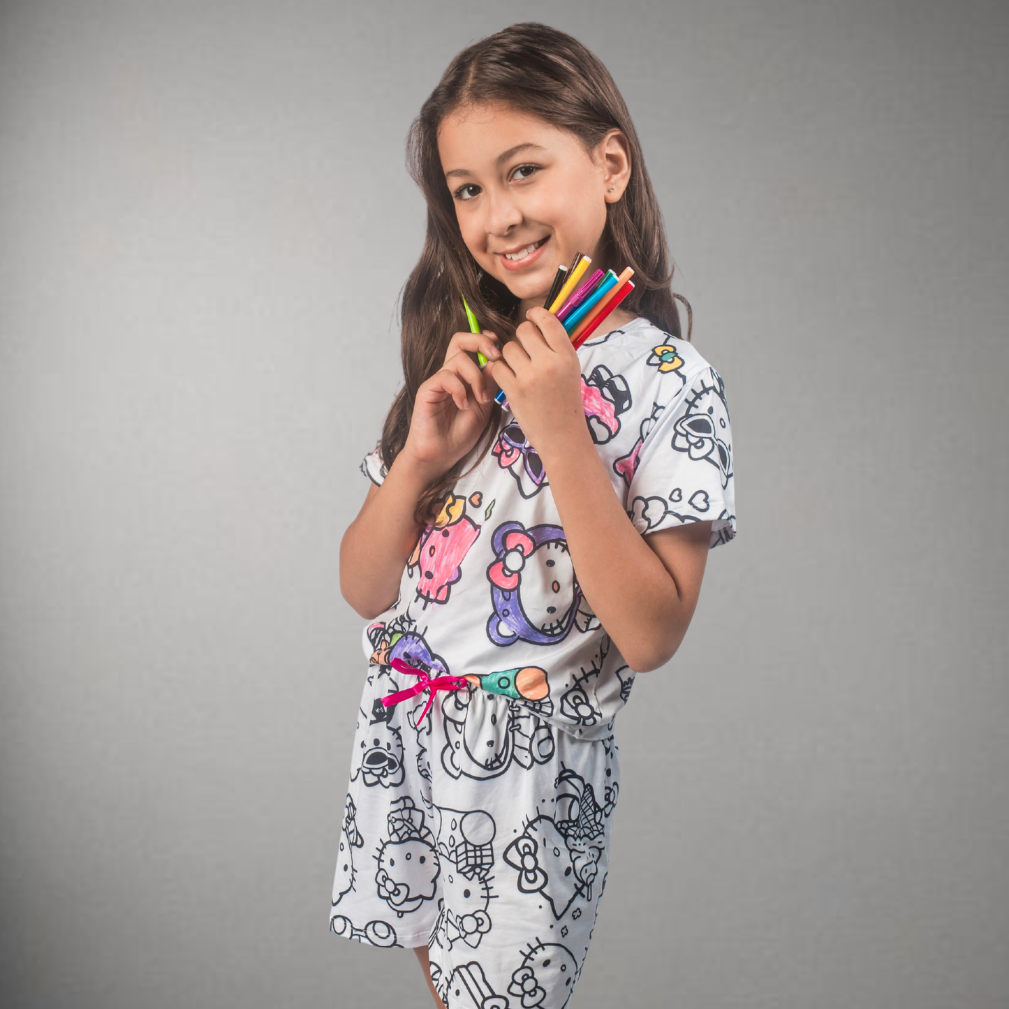 Pijama Infantil Manga Curta Hello Kitty Unissex
