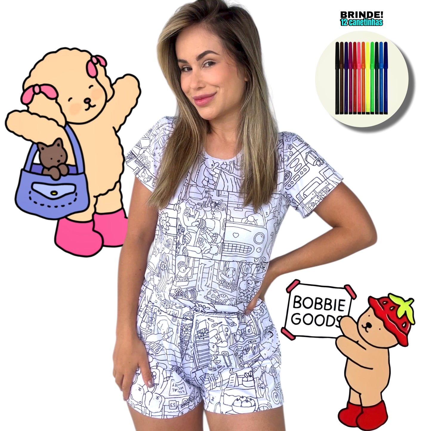 Pijama Adulto Manga Curta Bobbie Goods Unissex