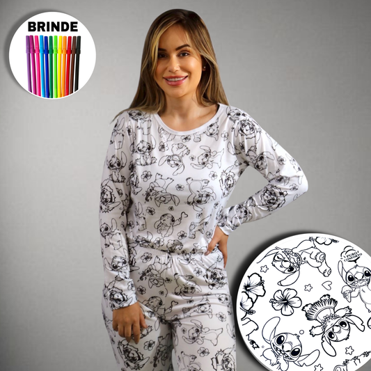 Pijama Adulto Manga Longa Stitch Unissex