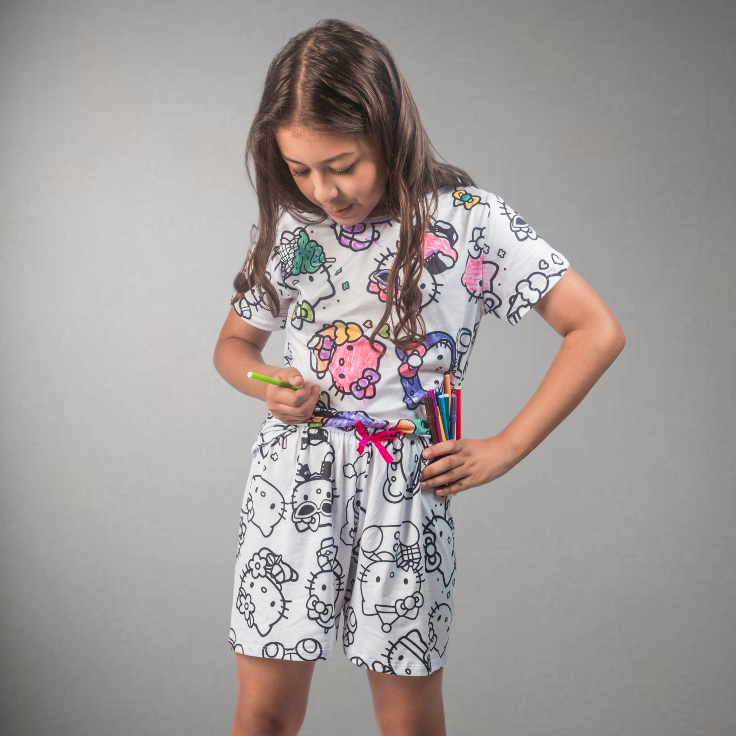 Pijama Infantil Manga Curta Hello Kitty Unissex