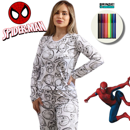 Pijama Adulto Manga Longa Spiderman Unissex