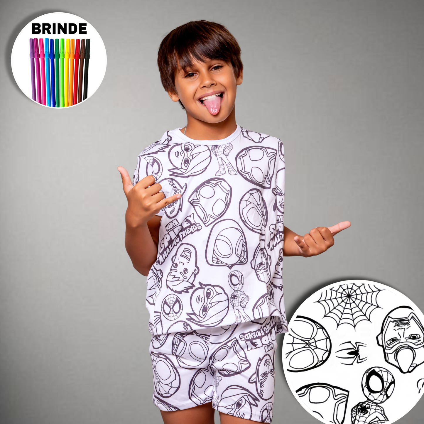 Pijama Infantil Manga Curta Spiderman Unissex