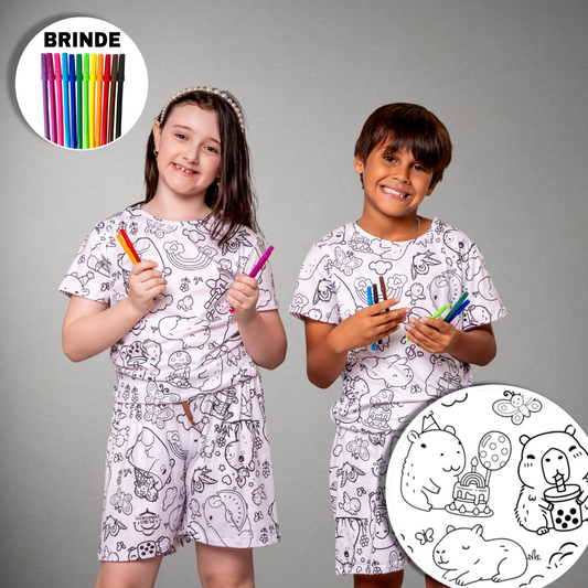 Pijama Infantil Manga Curta Capivara Unissex