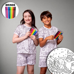 Pijama Infantil Manga Curta Bobbie Goods Unissex + 12 Canetinhas Brinde