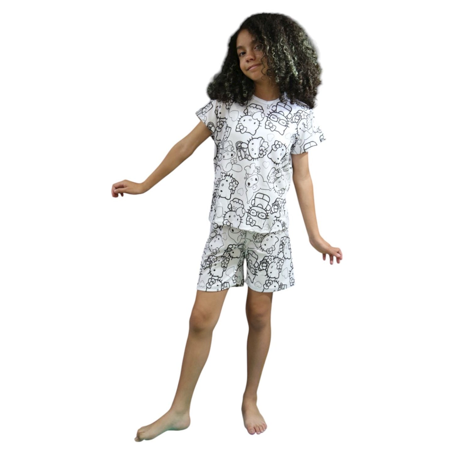 Pijama Infantil Manga Curta Hello Kitty Unissex