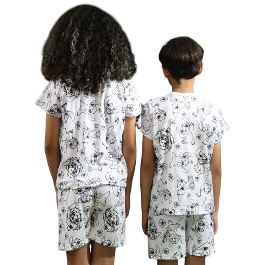 Pijama Infantil Manga Curta Stitch Unissex