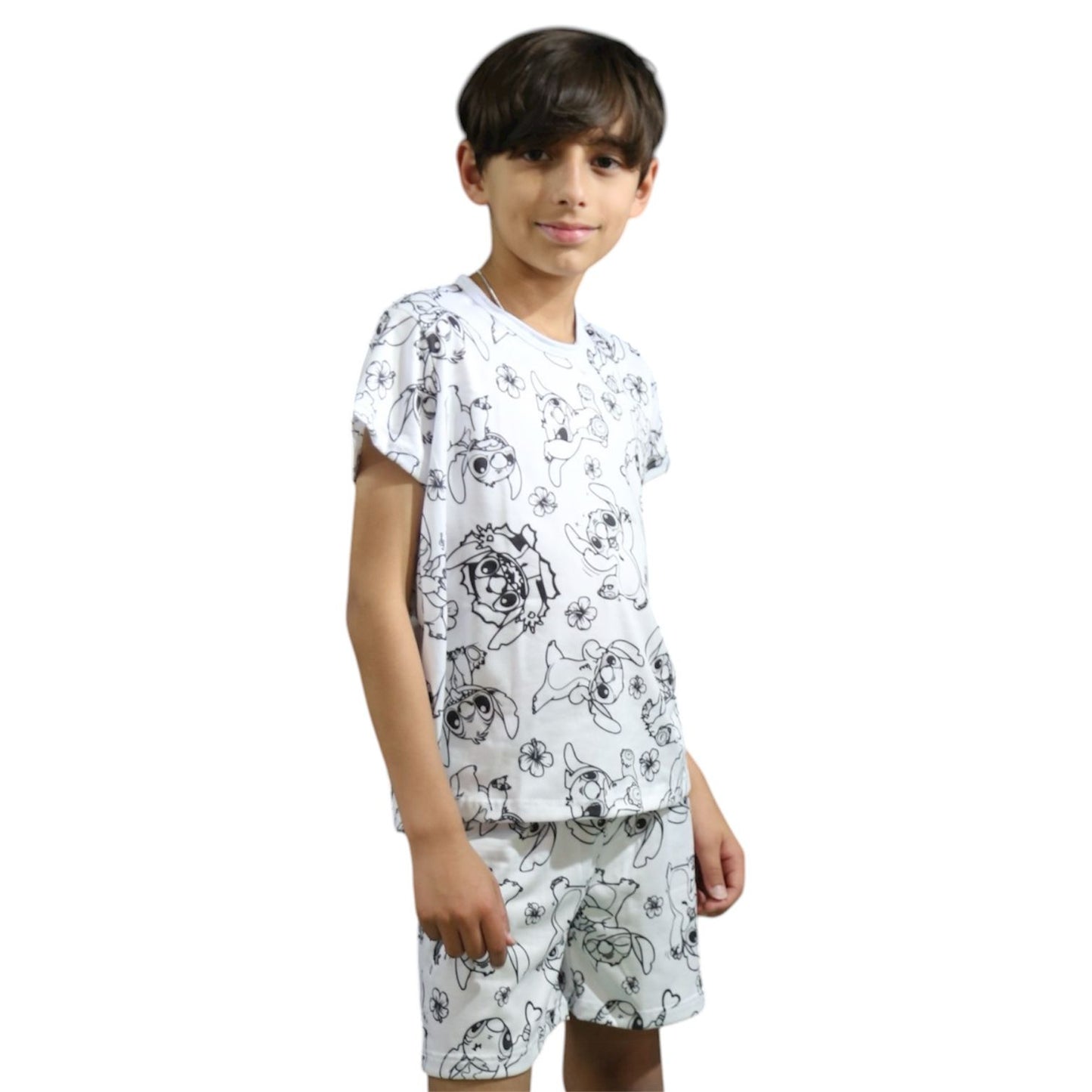 Pijama Infantil Manga Curta Stitch Unissex