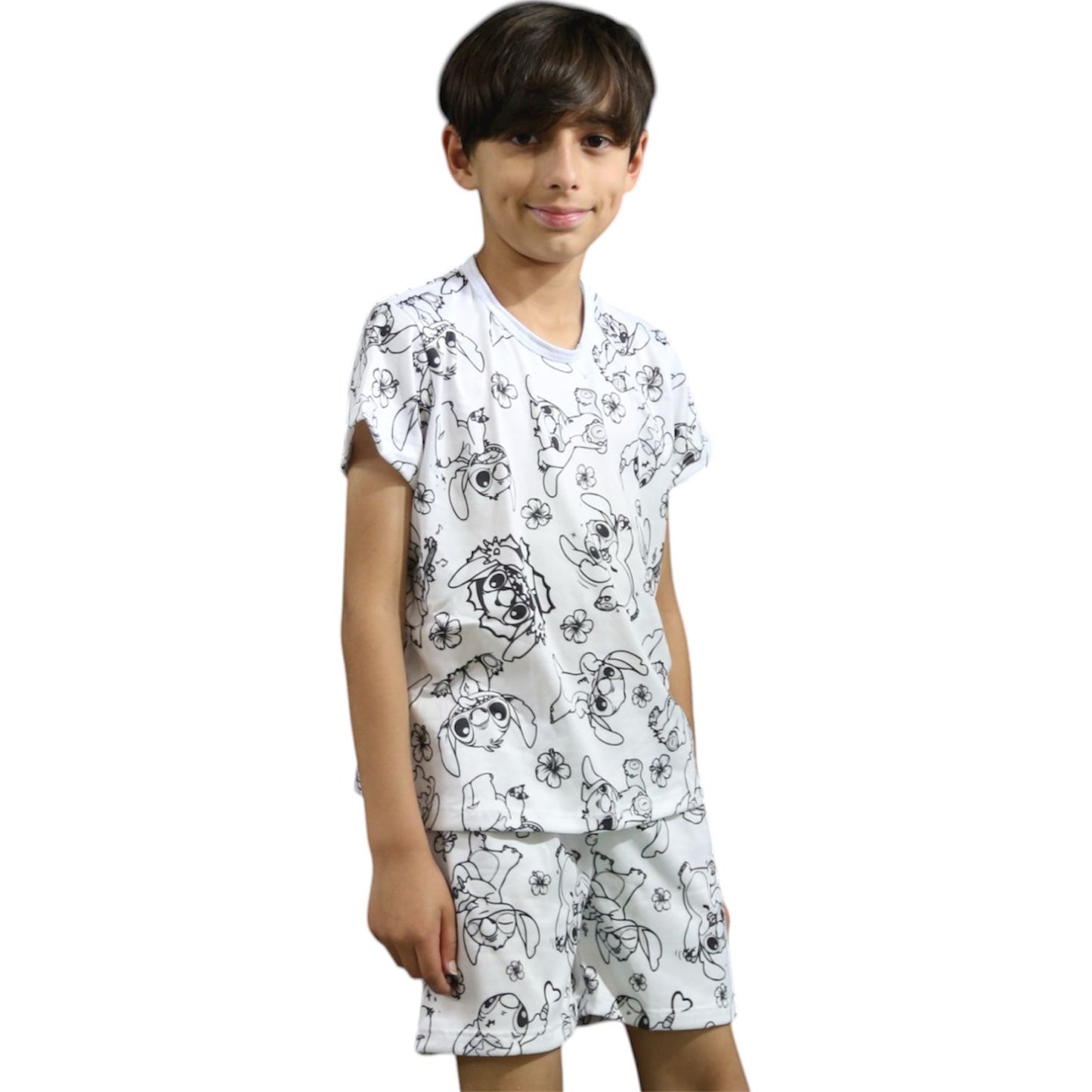 Pijama Infantil Manga Curta Stitch Unissex