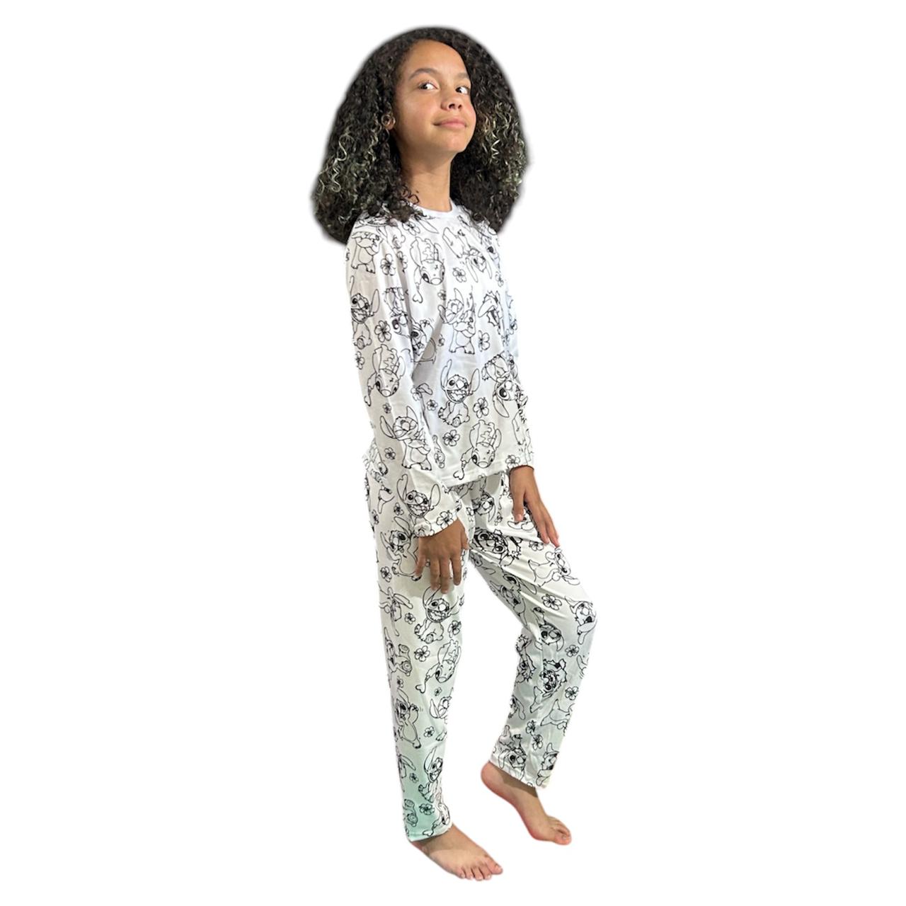 Pijama Infantil Manga Longa Stitch Unissex