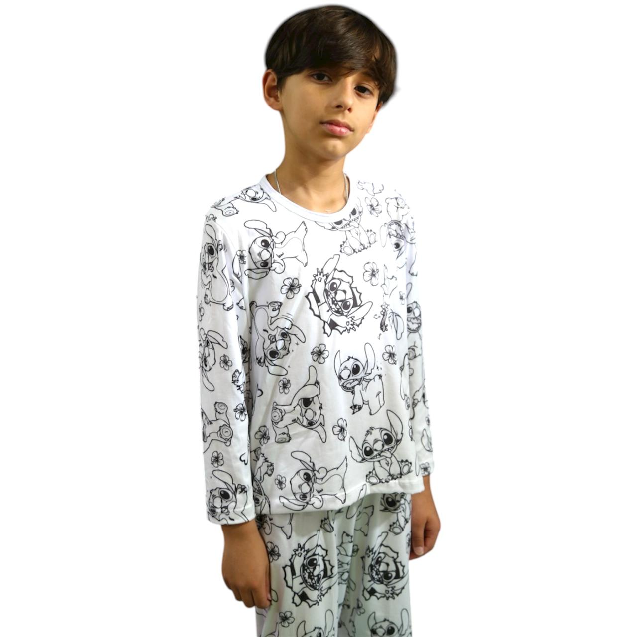 Pijama Infantil Manga Longa Stitch Unissex