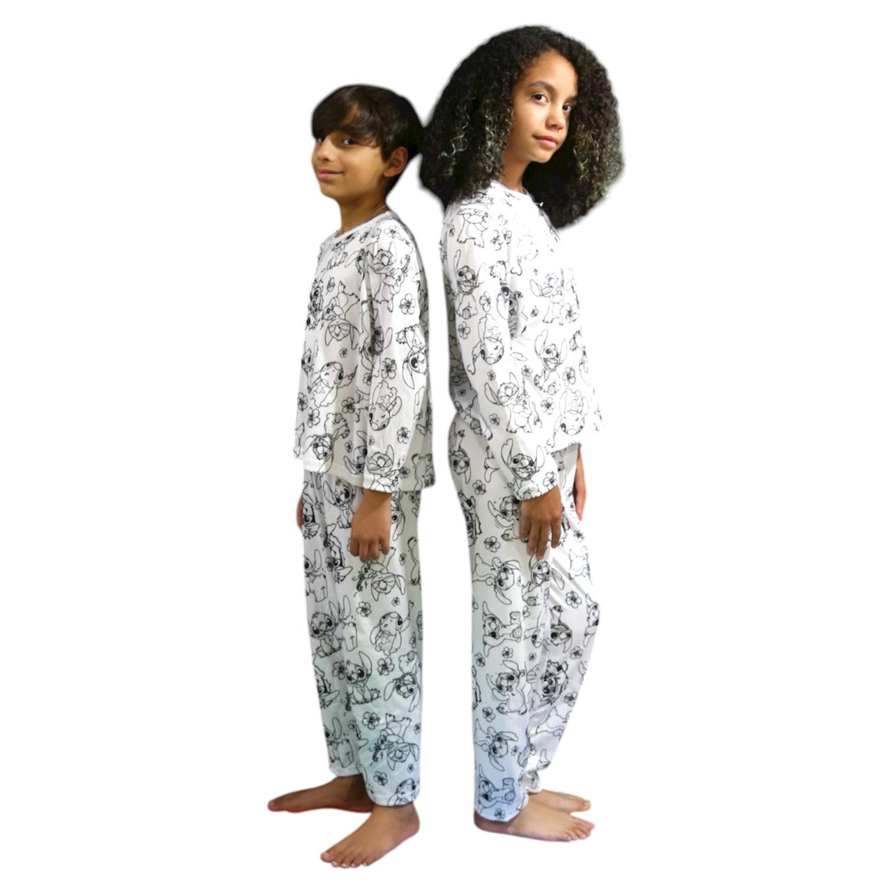 Pijama Infantil Manga Longa Stitch Unissex